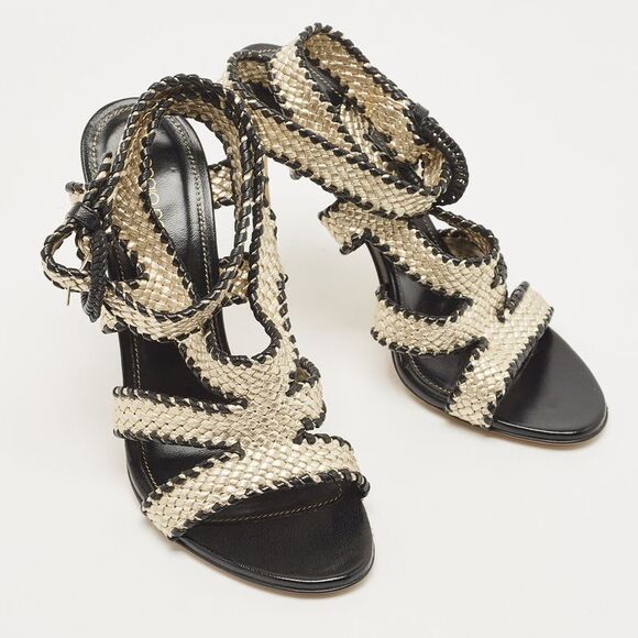 Sergio Rossi Two Tone Woven Leather Ankle Wrap Sandals Size 39 - Picture 4 of 4